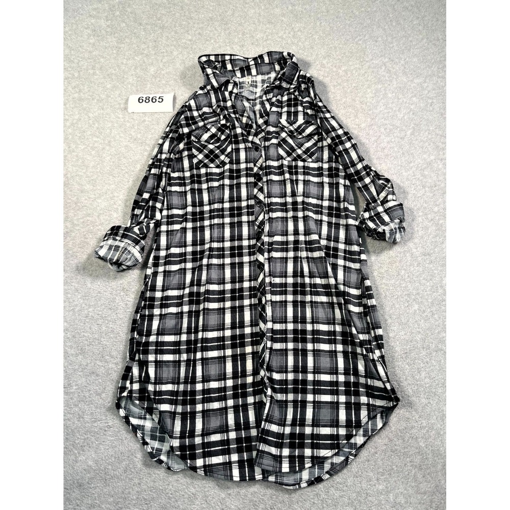 White Mark Tunic Shirt Women Large Black White Plaid Collared Button Up Casual